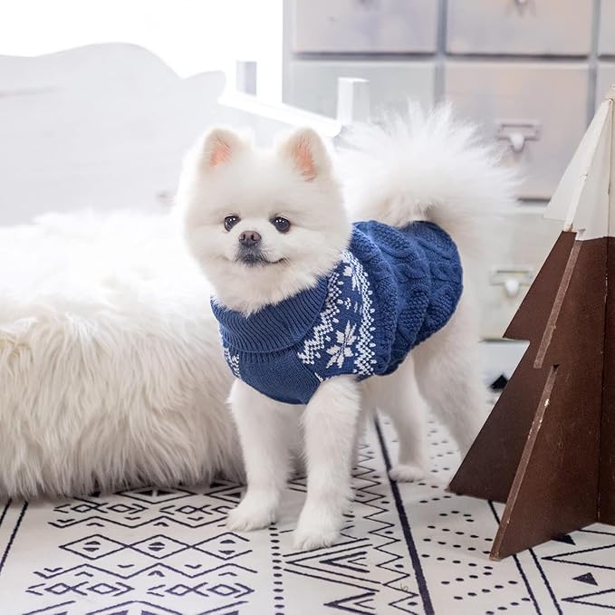 Warm Winter Dog Sweater - Cold Weather Pet Clothes for Small Medium Large Dogs Indoor Outdoor, Soft Classic Knit Puppy Apparel, Blue, ML