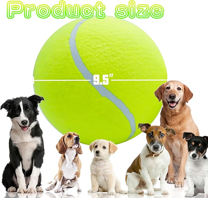 Giant 9.5" Dog Tennis Ball, 2 Pack Oversize Interactive Puzzle Toy with 1*Ball Pump + 1*Needle for Small, Medium, Large Dogs (2 Pack Yellow with Pump)