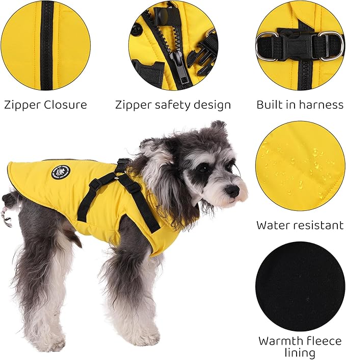 Norbi Dog Winter Jacket with Built-in Harness - Adjustable Warm Coats for Small to Large Dogs - Cold Weather Protection
