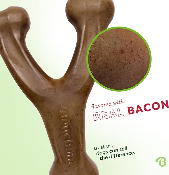 Benebone Wishbone Durable Dog Chew Toy for Aggressive Chewers, Real Bacon, Made in USA, Tiny