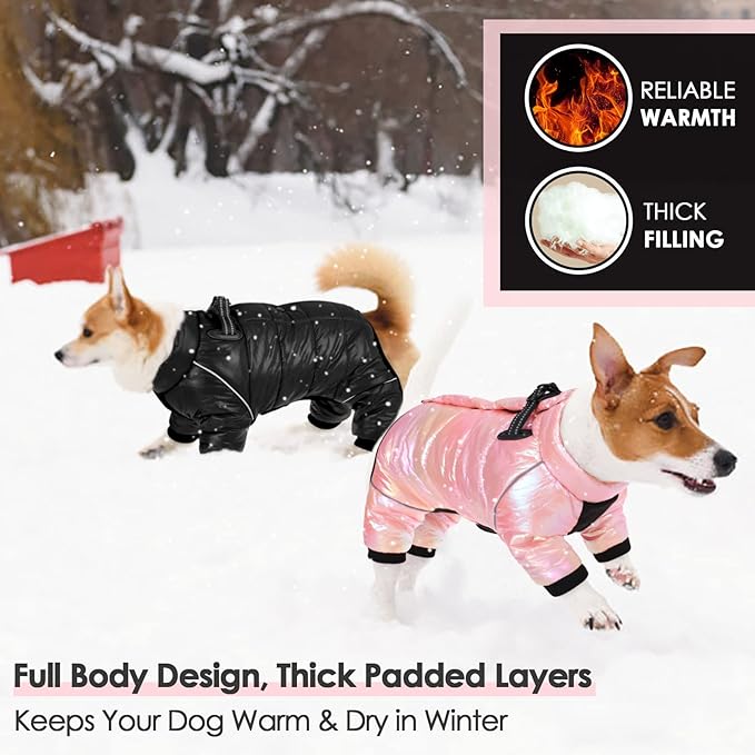 AOFITEE Dog Coat, Waterproof Dog Winter Jacket, Warm Fullbody Small Dogs Snowsuit, Winter Coat for Small Dogs, Zip Up Pet Puffer Jacket Fleece Vest, Outdoor Reflective Pet Snow Jackets, Pink XL