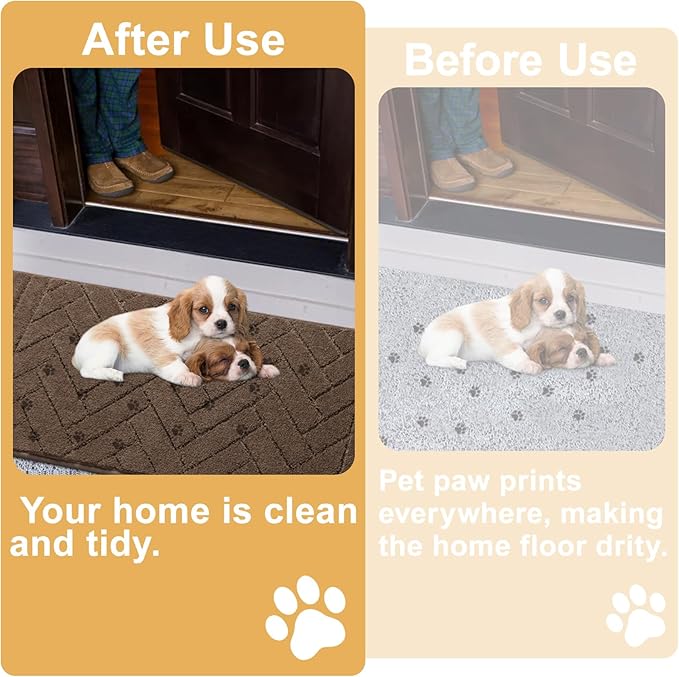 Tindbea Dog Mat for Muddy Paws,Absorbs Moisture Dirt Non-Slip Washable Mud Mat for Dogs,Soft Rubber Backing Front Inside Pet Rug for Entryway, Mud Dog Paws, Patio(20"x31.5",Latte)