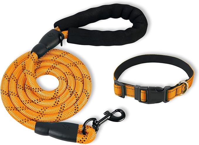 Nylon Dog Leash for Medium Large Dogs, 5-FTReflective Heavy Duty Leash with Comfortable Handle & Poop Bag Dispenser Ring, 1/2 Inch Wide, Secure Reinforcement for Walking (Orange, L)