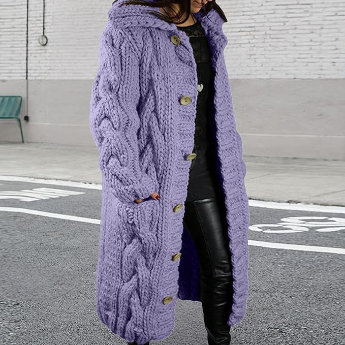 LOAIHA Women Chunky Cable Knit Long Sleeve Cardigan Fall Winter Trendy Oversized Button Down Sweaters Outerwear with Pocket