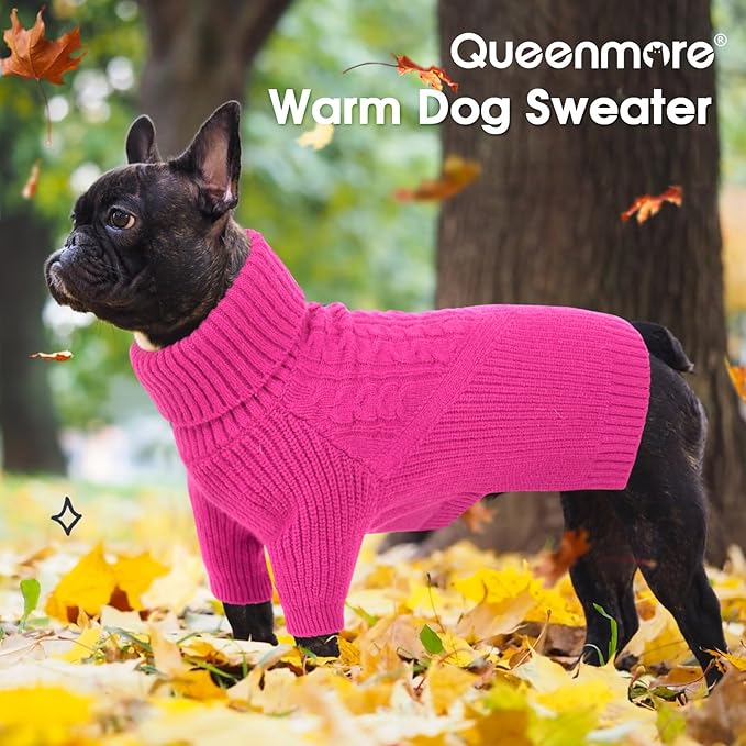 Queenmore XS Dog Sweater, Dog Sweaters for Small Dogs Girl or Boy, Dog Christmas Sweater XSmall, Winter Puppy Doggie Sweatshirt Knitwear, Pet Chunky Warm Coat for Medium Large Size Dogs, Fuchsia XS