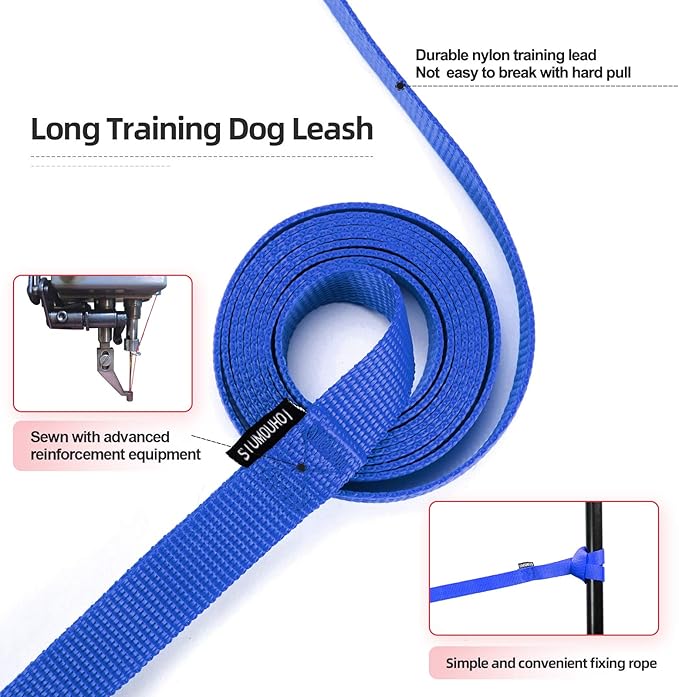 Dog/Puppy Obedience Recall Training Agility Lead - 15ft 20ft 30ft 40ft 50ft Training Leash - Great for Play, Camping, or Backyard - Blue 50ft (Blue, 50 Feet)