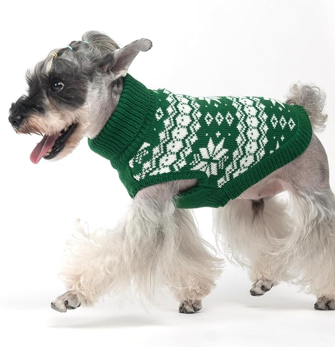 KOOLTAIL Cable Knit Dog Sweater Turtleneck, Cold Weather Pullover Classic Knitwear, Snowflake Pattern Thick Warm Winter Pet Clothes, Dog Christmas Sweater for Small Medium Large Dogs Cats, Green S