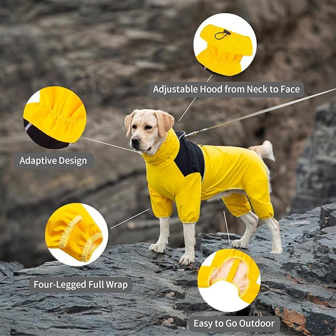 Dog Raincoat,Waterproof Windproof Rain Jacket,All-Weather Jacket,for Small Medium Large Extra Large Dogs (Yellow, Medium)