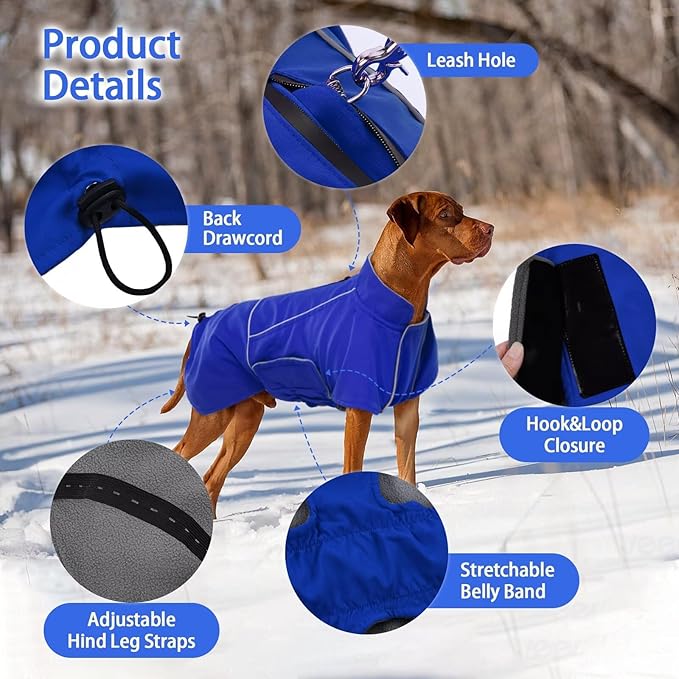MIGOHI Dog Winter Jacket,Dog Coat Waterproof,4XL Winter Snow Coat with Fleece Lining for Large Dogs Boys Girls,Snowproof Pet Jacket,Great Dane,Mastiff,Blue