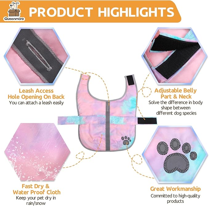 Queenmore Dog Winter Coat, Cold Weather Fleece Jacket for Dogs, Waterproof Reflective Reversible, for Small, Medium and Large Dogs (Tie-Dye, 2XL)