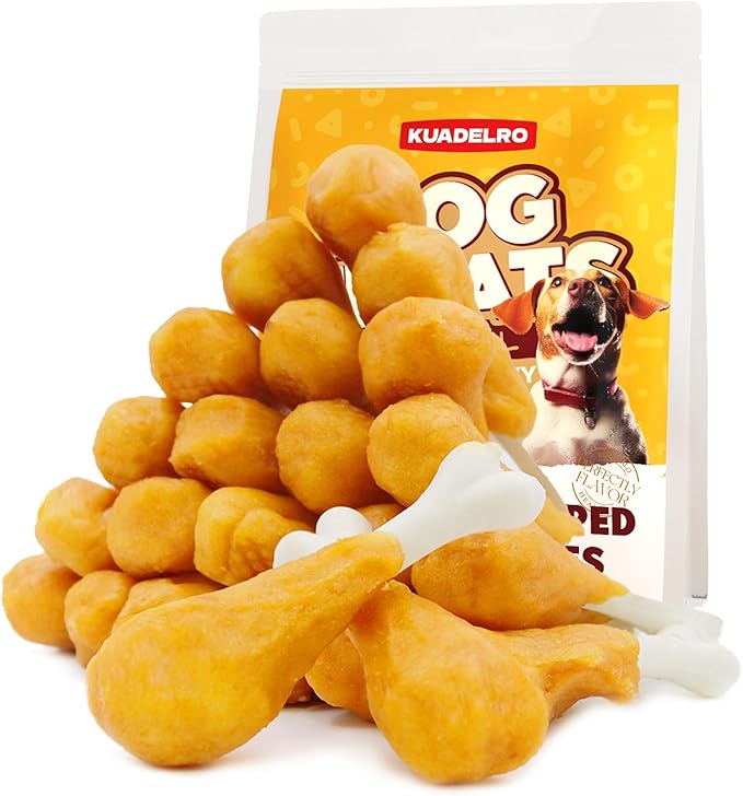 Dog Treats, Chicken Wrapped Calcium Bones Rawhide Free Dog Chews Long Lasting Chicken Training Treats Teeth Cleanning Chewy Snacks for Medium and Large Breed 10.54oz/19-20pcs
