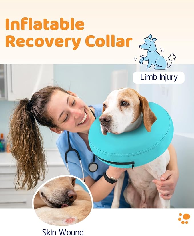 Supet Inflatable Dog Cone for Dogs to Stop Licking, Dog Neck Donut Collar Recovery E Collar to Stop Licking, Soft Pet Cone for Small Medium Large Dogs