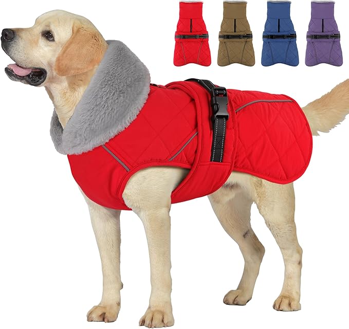 Dog Coat, Waterproof Dog Winter Jacket with Adjustable Buckle, Reflective Turtleneck Pet Snow Vest Warm Fleece Sweater for Small Medium Large Dogs - Red, M