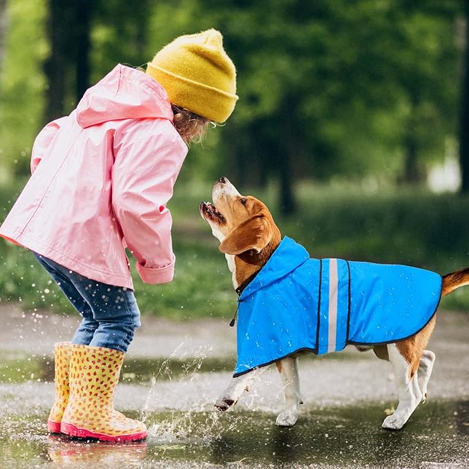 Dog Raincoat - Reflective Waterproof Dog Rain Jacket with Hoodie Lightweight Rain Coat for Small Medium Large Dogs (Small, Blue)