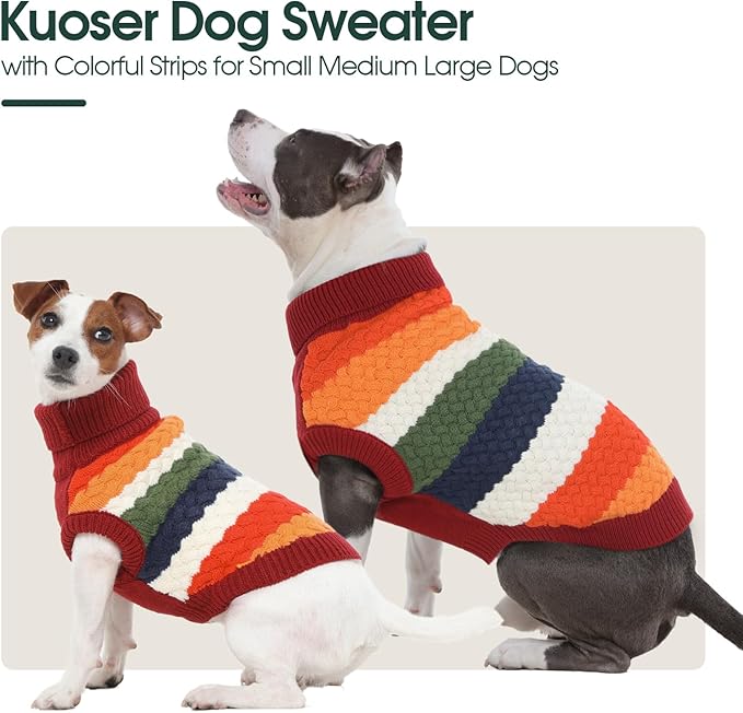 Kuoser Dog Sweater, XL Dog Sweaters for Large Dogs Pet Cable Knitted Pullover Warm Clothes, Turtleneck Classic Knitwear Soft Thick Puppy Xmas Holiday Outfit Cold Weather Thermal Wear, Red XL