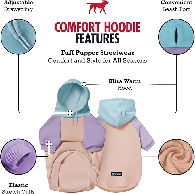 Tuff Pupper Dog Hoodie | Premium Quality 100% Organic Cotton | Ultra Soft Interior for Superior Comfort | Elastic Cuffs & Drawstring for Warmth | Stretch Fit Suitable for All Breeds (Pastel, 3XL)