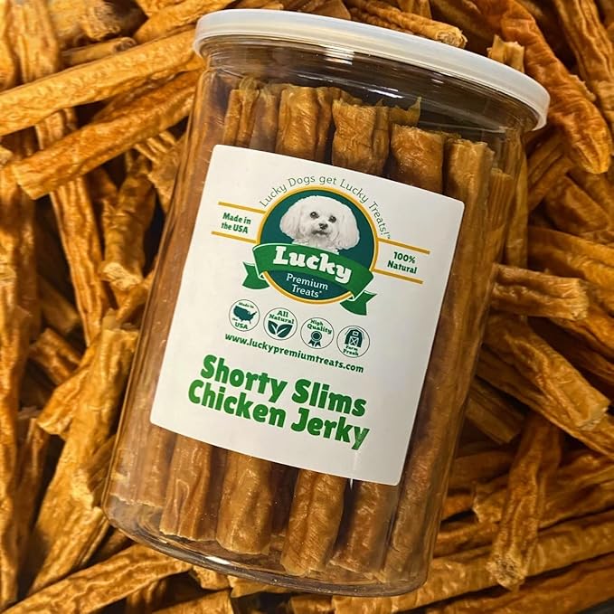 Lucky Premium Treats Lucky Shorty Slims – Chicken Jerky Dog Treats and Crunchy Dog Chew Sticks with Real Chicken for Small to Large Dogs (7 Count)