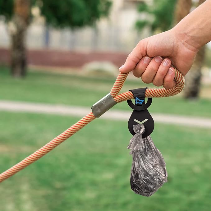 PuppyDoggy Dog Poop Bag Holder for Leash Waste Bag Carrier Dog Poop Bag Dispenser for Walking Running Bicycle Accessory 4 Pieces (Black + Mixed Blue)