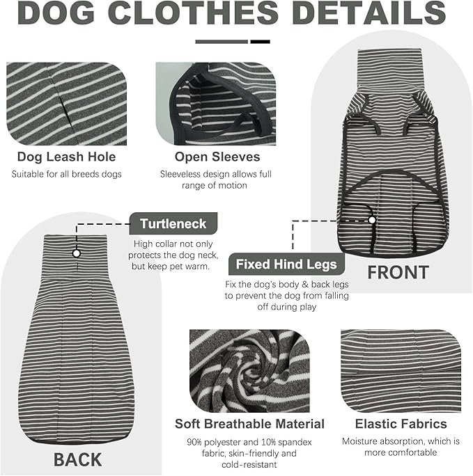 ROZKITCH Dog Winter Coat Soft Pullover Pajamas, Stripe Pet Windproof Warm Cold Weather Jacket Vest Cozy Jumpsuit Apparel Outfit Clothes for Walking Hiking Travel Sleep Stripe M
