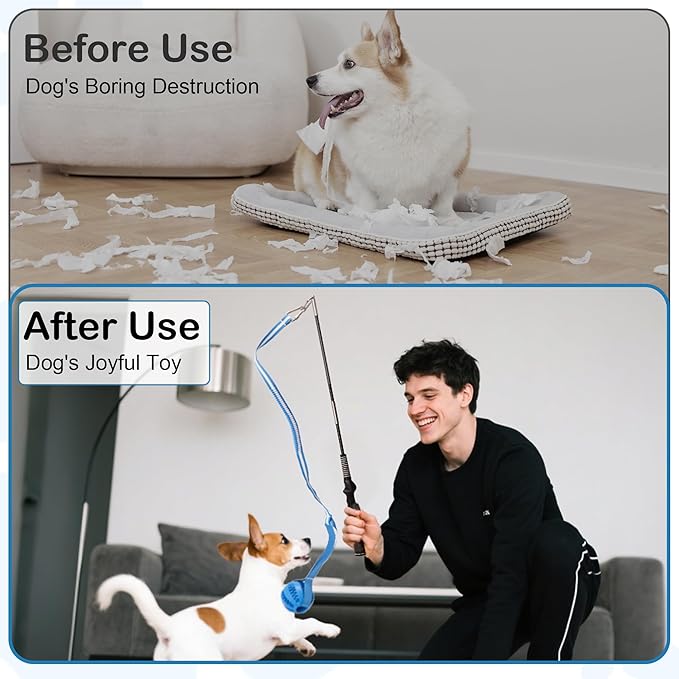Flirt Pole for Dogs Interactive Dog Pole Toy for Large Medium Small Dogs, Dog Teaser Pole for Tug of War, Flirt Pole with Lure Ball (Standard&Extended Pole+Tensile Rope)