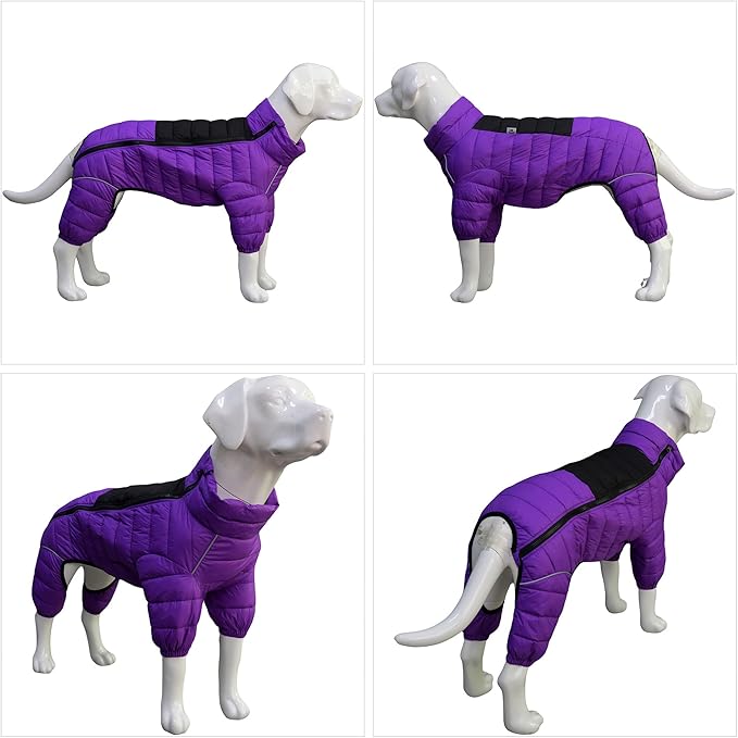 Purple Dog Jacket, Windproof & Waterproof, Reflective, Adjustable, Zippered, Snow Jacket for Small to Large Dogs