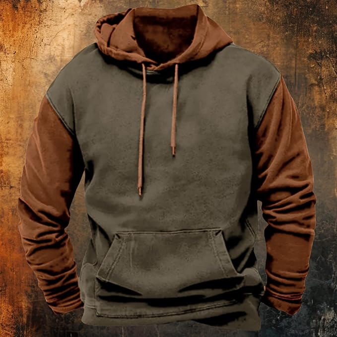 HOTYD Mens Western Aztec Sweatshirts Long Sleeve Fall Fashion Drawstring Pullover Vintage Graphic Cowboy Hoodie for Men