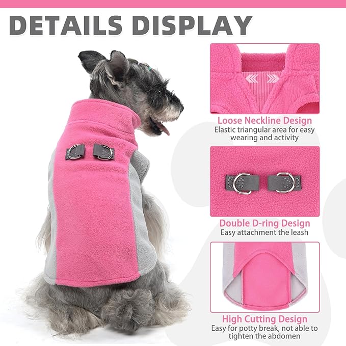 KOOLTAIL Small Dog Sweater - Dog Fleece Vest Jacket with Leash D-Ring for Small Medium Dogs, Soft Pullover Winter Warm Cold Weather Coats, Pet Fall Clothes Outfit for Puppy Cat Boys & Girls, Pink S