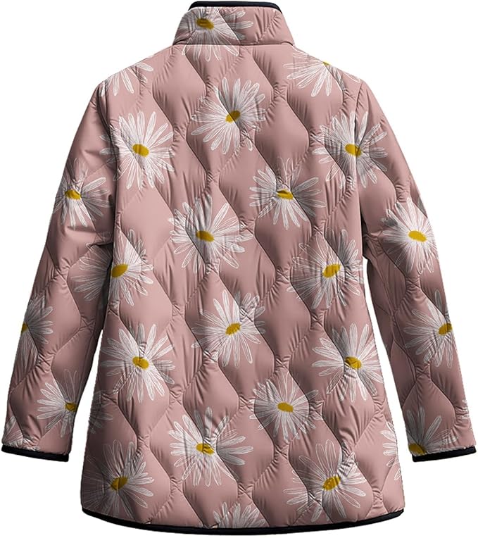LIZALIG Women's Cropped Puffer Jacket Lightweight Floral Print Long Sleeve Padded Quilted Puffy Cardigan Coat