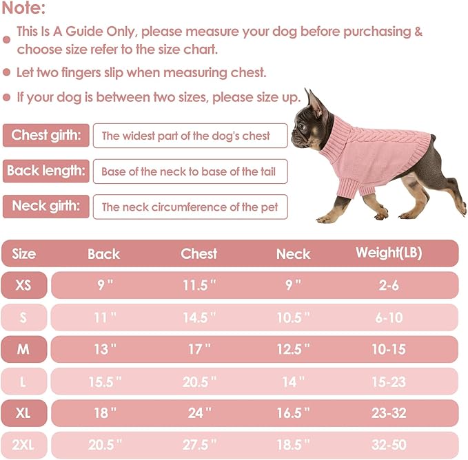 Dog Sweaters for Medium Dogs Classic Turtleneck Dog Christmas Sweater Thick Warm Pullover Female Puppy Pet Stretch Knitwear Fall Winter Clothes with Leash Hole(Pink, M)