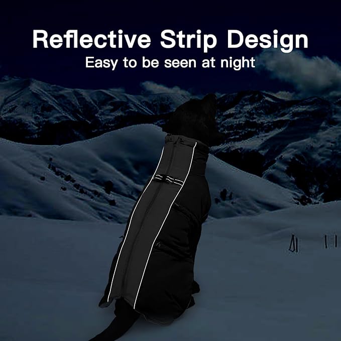 Dog Winter Jacket - XX Large, Warm Zip Up Snowsuit Dog Harness Vest, Reflective, Water-Resistant, Black