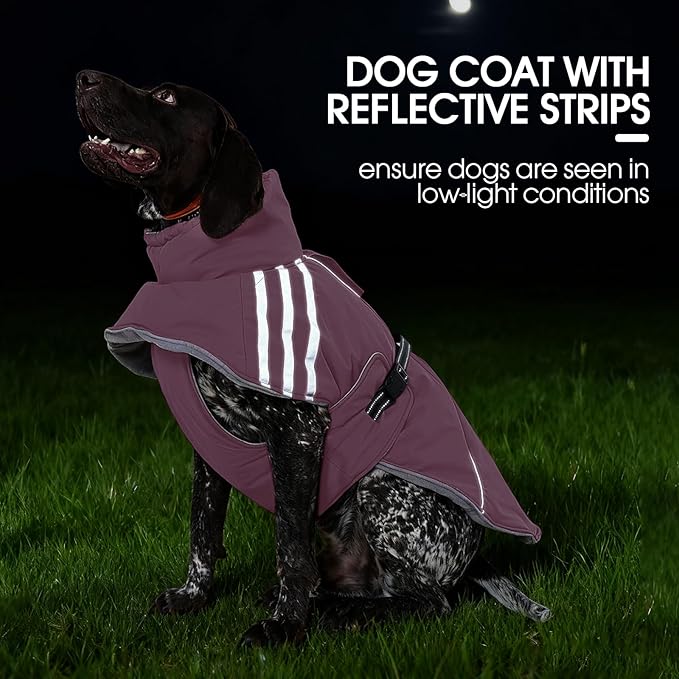 FUAMEY Dog Cold Weather Coats,Dog Winter Jackets for Large Dogs Warm Dogs Coat with Reflective Strips Waterproof Pet Snowsuit Thick Paded Pets Vest for Beagle Corgi Pink L