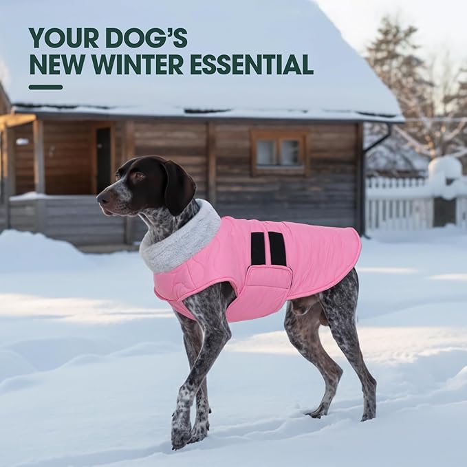 Kuoser Dog Jacket, Dog Coats for Large Dogs Winter Waterproof, Doggie Vest with Leash Hole, Canine Cold Weather Coats Doggie Snow Jacket for Labrador Beagle, Pink XL