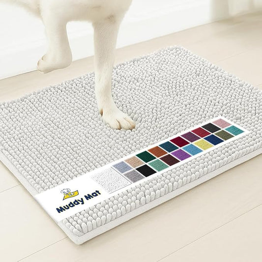 Muddy Mat® AS-SEEN-ON-TV Highly Absorbent Microfiber Door Mat and Pet Rug, Non Slip Thick Washable Area and Bath Mat Soft Chenille for Kitchen Bathroom Bedroom Indoor and Outdoor - White 24" x 120"