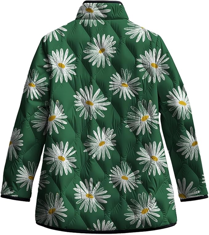 LIZALIG Women's Cropped Puffer Jacket Lightweight Floral Print Long Sleeve Padded Quilted Puffy Cardigan Coat