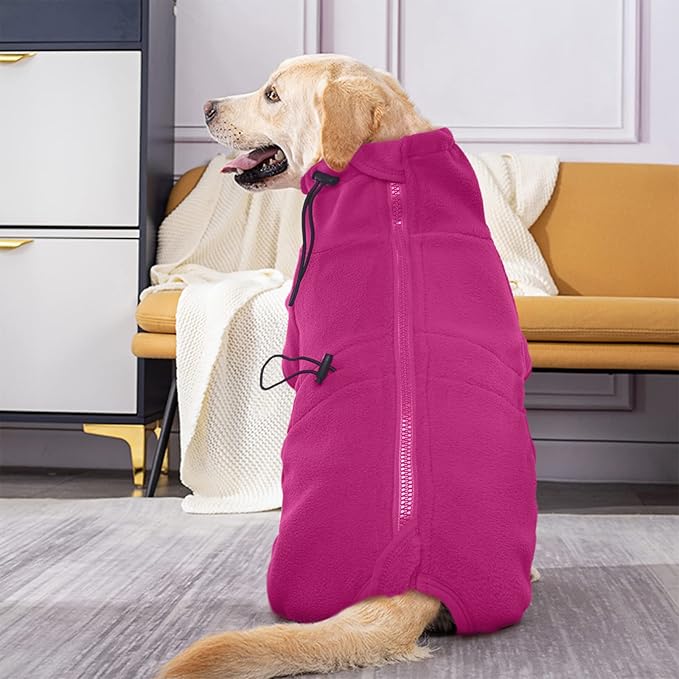 ROZKITCH Dog Thermal Bodysuit, Pet Windproof Warm Cold Weather Jacket Vest Cozy Jumpsuit Apparel Outfit Clothes for Large Giant Dog Walking Hiking Sleep Pink 3XL