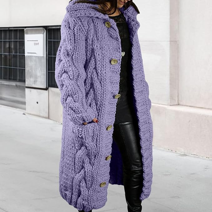 LOAIHA Women Chunky Cable Knit Long Sleeve Cardigan Fall Winter Trendy Oversized Button Down Sweaters Outerwear with Pocket