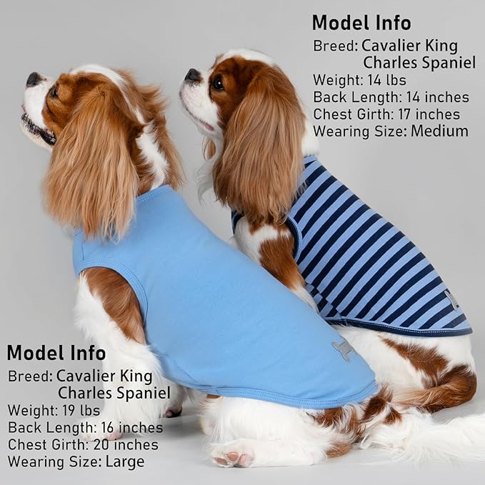 KYEESE 2Pack Dog Shirts Striped T Shirt Soft Tee for Small Dogs Cotton Tank Top Clothes Lightweight Sleeveless Dog Vest, X-Large,Dark Blue+Striped