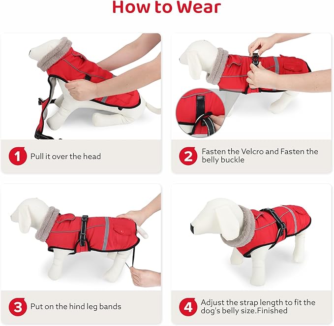 Dog Coat, Warm Dog Winter Coat Reflective Jacket Waterproof Fleece Vest, Pet Jacket Cozy for Cold Weather, Dogs Snowsuit Windproof, Adjustable Buckle for Small Dogs