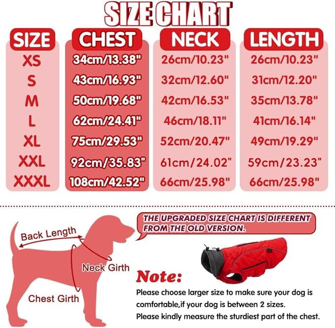 EMUST Winter Coat for Large Dogs, Windproof Dog Jacket for Cold Weather, Extra Warm Dog Winter Clothes for Small Medium Large Dogs, Red, XXL