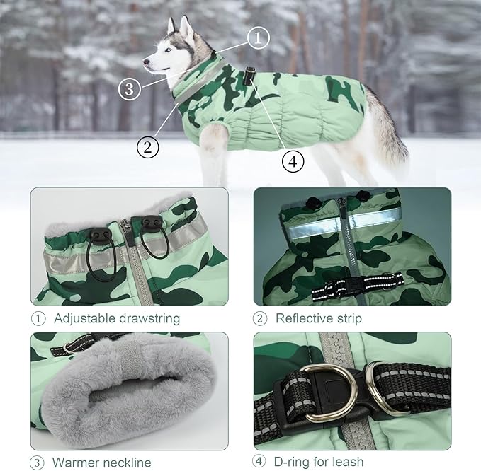 Lelepet Warm Dog Winter Coat Dog Coats for Medium Dogs Waterproof Dogs Jacket with Harness Built in Reflective Cold Weather Coats Windproof Zip-Up Fleece Vest Snowsuit Dachshund Boston Terrier M
