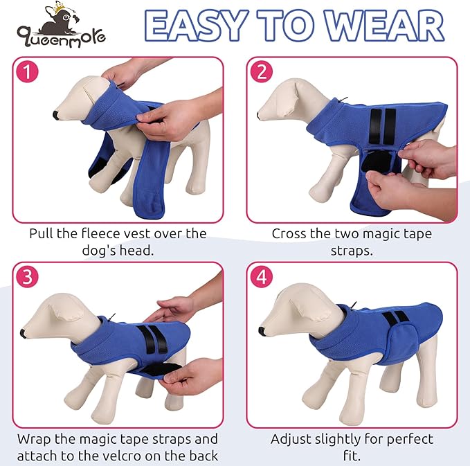 Queenmore XXS Dog Sweater, Soft Fleece Vest Pullover Dog Jacket with Leash Hole, Warm Winter Dog Coats Cold Weather Doggy Dachshund Sweaters for Small Dogs Cats Boy or Girl (Blue, XXS)