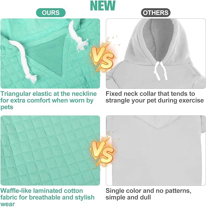 BEAUTYZOO Small Dog Hoodie Sweater with Pockets, Dog Clothes for Small Medium Dogs Boy Girl, Waffle-Like Laminated Cotton Pet Coats with Hat and Leash Hole, Mint Green XXS