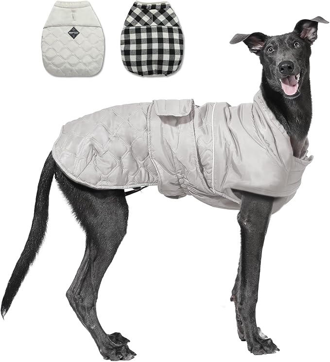 PAWZ Road Dog Winter Coat with 5 Layers Warm Material, Reversible Dog Clothes with 2 Sides, Dog Jacket Outdoor Water Repellent, (Light Beige Plaid 3XL)