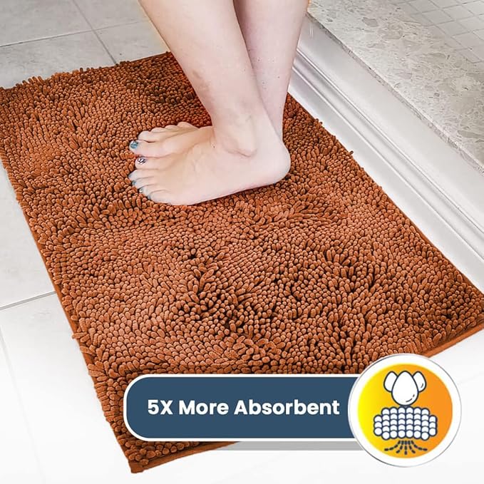 Muddy Mat® AS-SEEN-ON-TV Highly Absorbent Microfiber Dog Door Mat and Pet Rug, Non Slip Thick Washable Area and Bath Mat Soft Chenille for Kitchen Bathroom Bedroom and Indoor - Orange Runner 24"X60"
