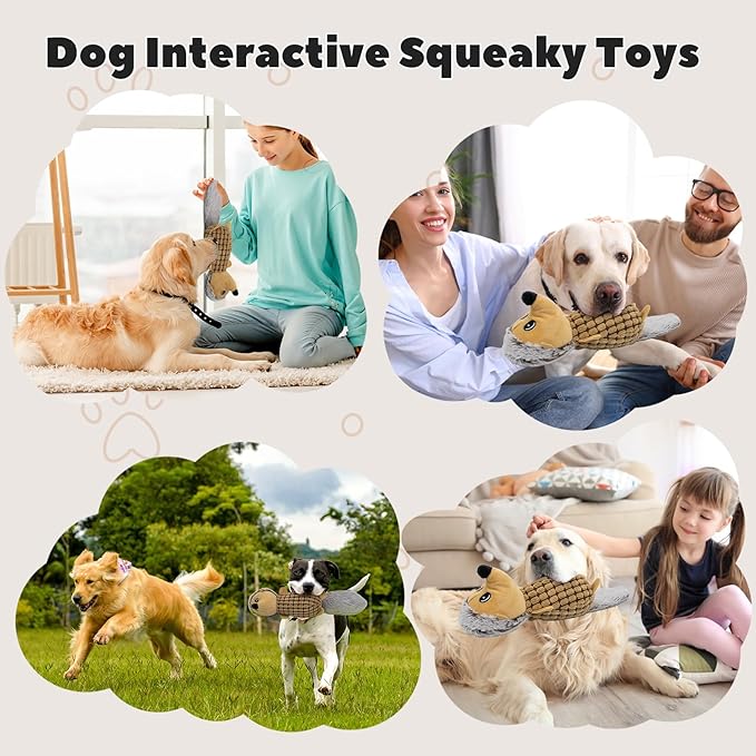 Crinkle Dog Toys Squeaky Plush No Stuffing Cute Puppy Stuffless Tough Rop Pull Toy, Fun Dog Stuffed Animals Durable Chew Set for Small Medium Large Pup (Large, Brown Squirrel)