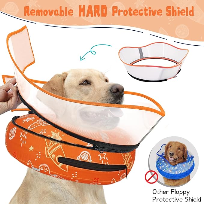 Elevated Inflatable Dog Cone Collar to Stop Licking, Doggie Donut Collar After Surgery, Soft Dog Cone Alternative for Small Medium Large Dogs