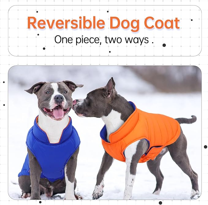 Lelepet Reversible Dog Coat Waterproof Dog Jacket Windproof Puffer Vest for Winter Warm Lightweight Coats for Small Dogs Adjustbale Hook & Loop Pet Apparel with Leash Hole, Shih Tzu, Orange, S