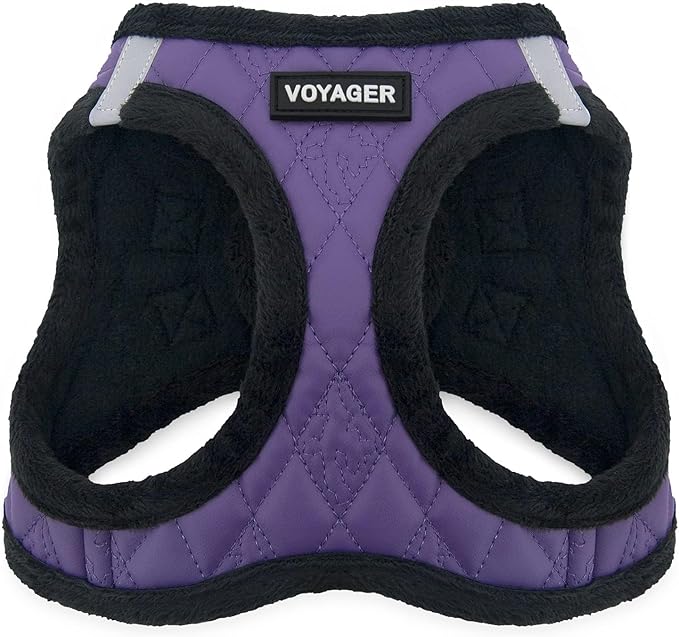 Best Pet Supplies - All Weather Mesh / Plush, Reflective, No Pull Harness for Small, Medium Dogs, Cats - Secure with Hook & Loop Fastener, Buckle, Double D-Rings - Purple Faux Leather, L