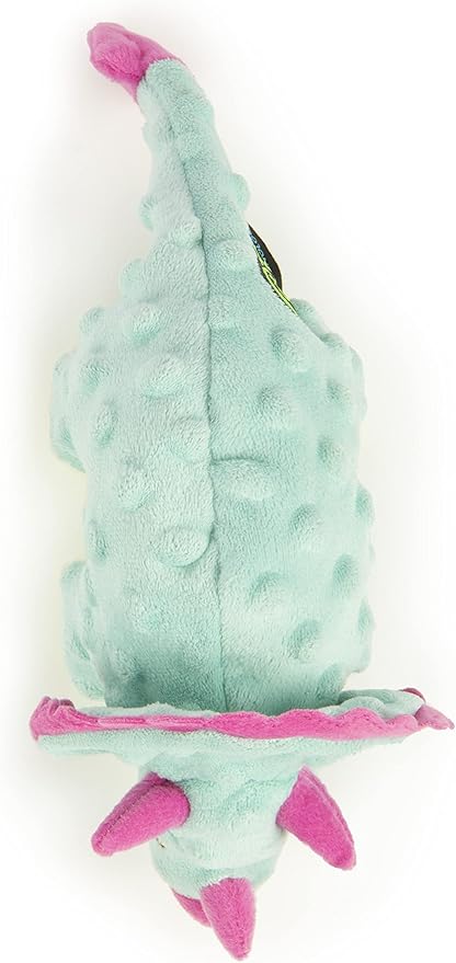 goDog Dinos Frills Squeaky Plush Dog Toy with Chew Guard Technology, Durable Fabric & Squeaker for Active Play, Teal, Small