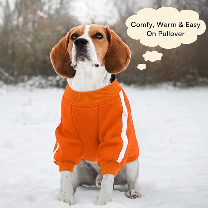 Queenmore Cozy Fleece Dog Sweater XL, Soft Pullover Dog Sweatshirt, Warm Winter Fleece Jacket with Leash Hole/Reflective Stripes for Small Medium Large Dogs Orange